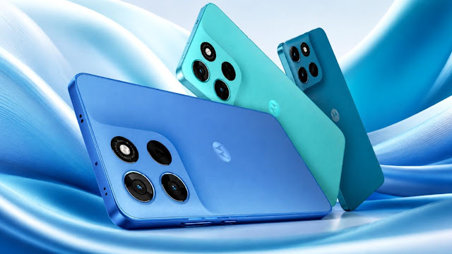 Blue and green Moto G57 Power 5G smartphones showing rear camera design