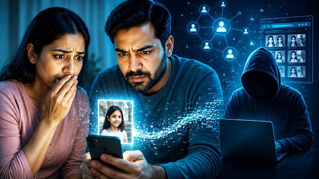 Parents looking at a smartphone while learning about digital kidnapping and child online safety risks