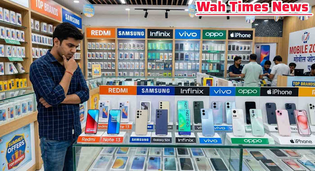 best-smartphone-brands-buying-guide-hindi confused-buyer-choosing-smartphone-brands-in-mobile-store