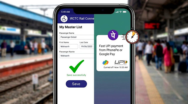Mobile phone showing saved passenger details and fast train booking process