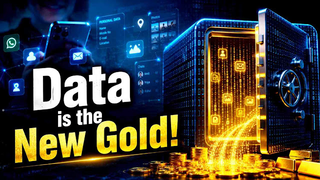 An open digital vault with golden binary code stream flowing out next to gold coins and a smartphone