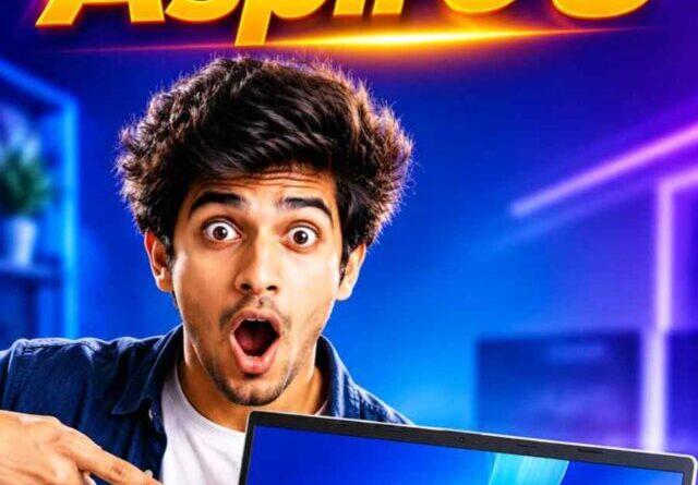 surprised man pointing at acer aspire 3 laptop display screen