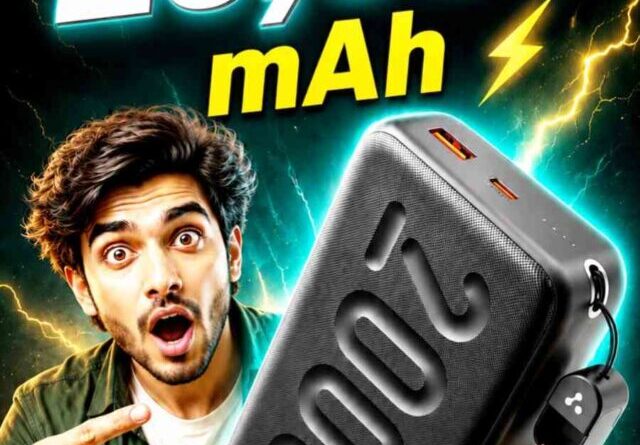 Ambrane 20000mAh power bank with built-in Type-C cable and fast charging