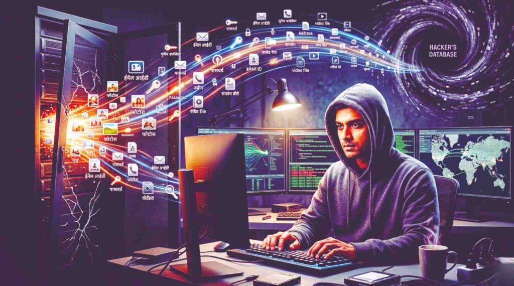Laptop screen showing data breach alert with unlocked padlock icon representing cyber attack risk
