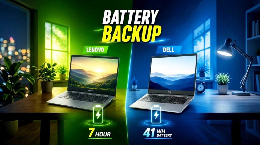 Dell Vostro 15 vs Lenovo IdeaPad Slim 3 battery backup comparison with 7 hours vs 41Wh battery features.