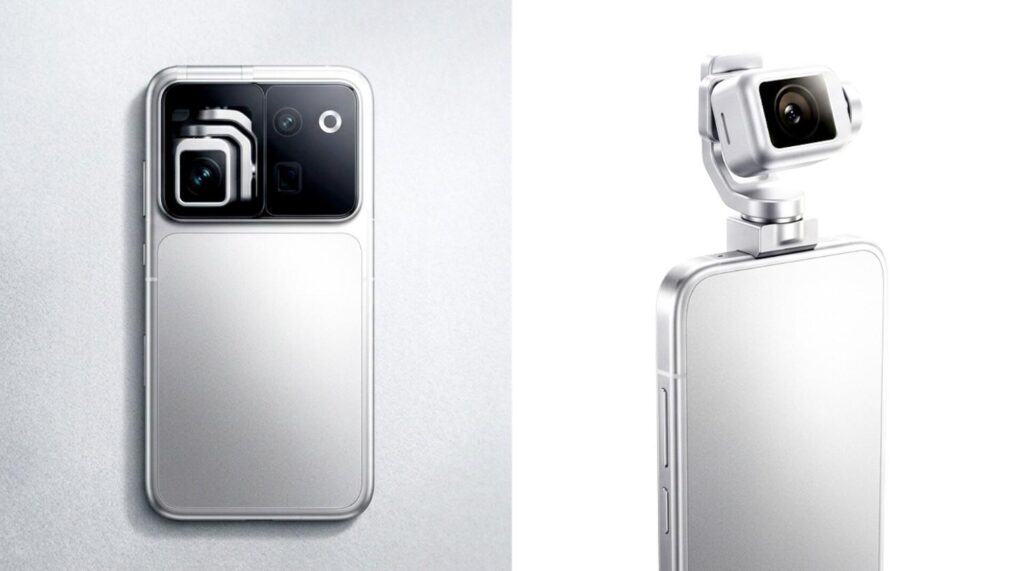 Close-up View of the HONOR Robot Phone Motorized Robotic Gimbal Camera System Fully Extended from the Phone Back - Displaying Lens and Mechanical Design.