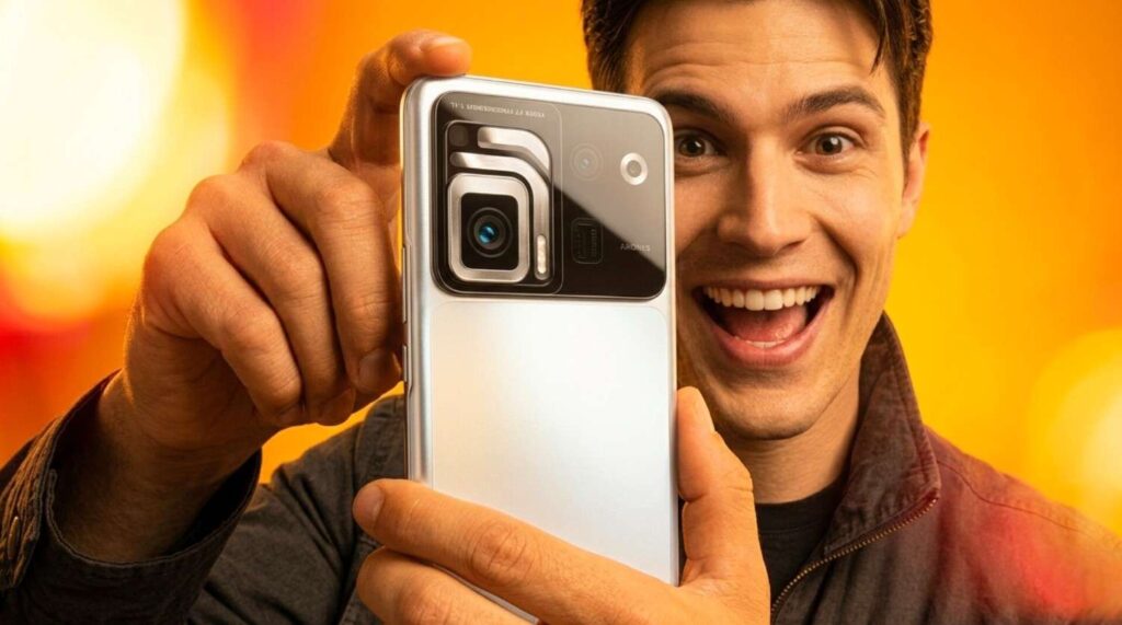 Smiling Man Holding Silver HONOR Robot Phone Showcasing Distinct Rear Camera Module for Wah Times News Verdict Section