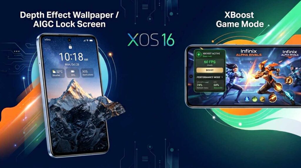 Infinix XOS 16 lock screen wallpaper and XBoost game mode features