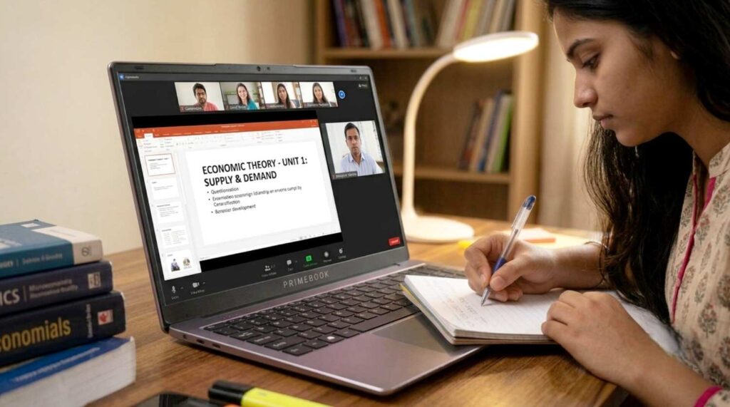 student using primebook 2 max laptop for study and online classes