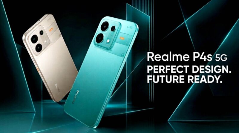 Realme P4s 5G elegant gold and sea green color design with modern rear camera look