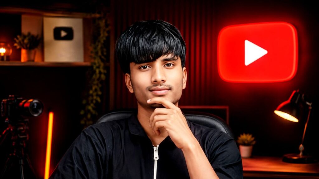 youtube creator guide showing young creator in youtube studio setup with play button