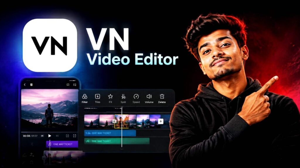 youtube creator guide showcasing vn video editor mobile application interface