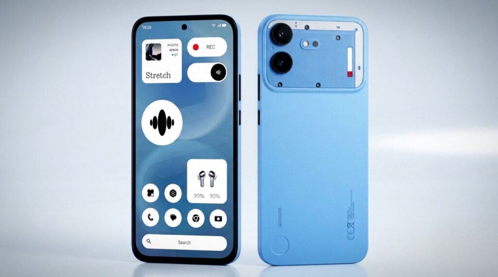 Nothing Phone 4b 5G blue color design and full view display screen