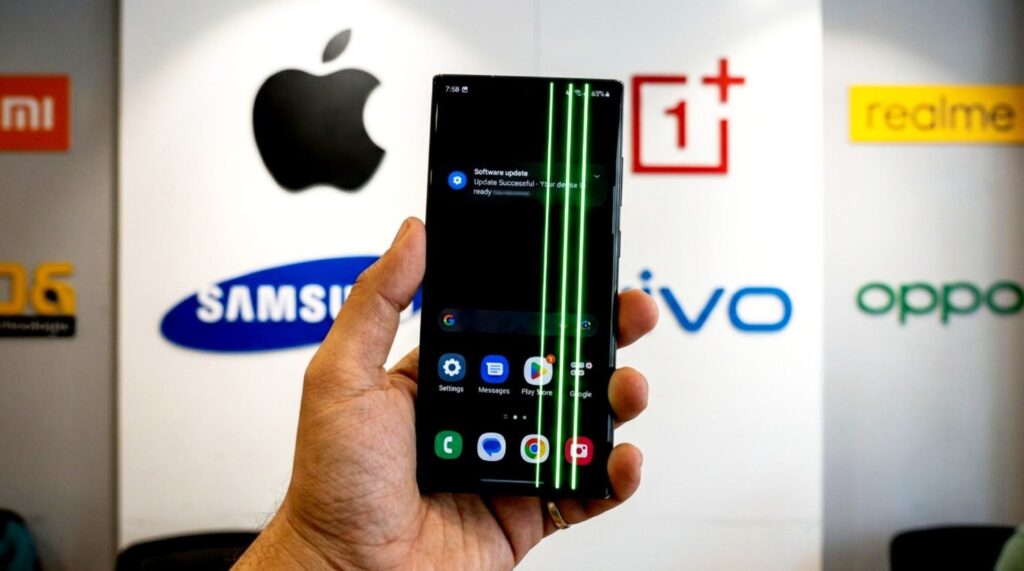 phone screen green line issue after software update problem