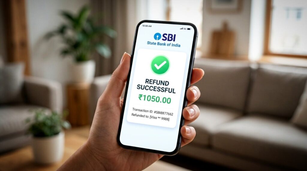 SBI bank refund successful notification on mobile screen after upi failed transaction
