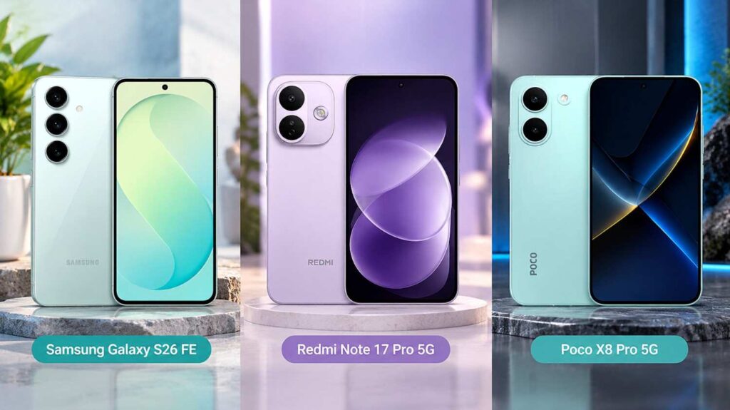 Samsung Galaxy S26 FE vs Redmi Note 17 Pro 5G vs Poco X8 Pro 5G